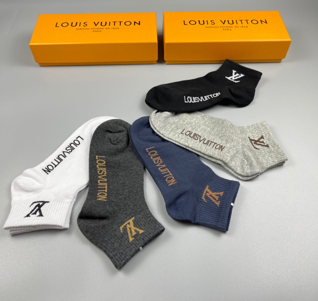 Louis Vuitton Neutral Grey White Small Foot Letters No-Show Socks, image 5
