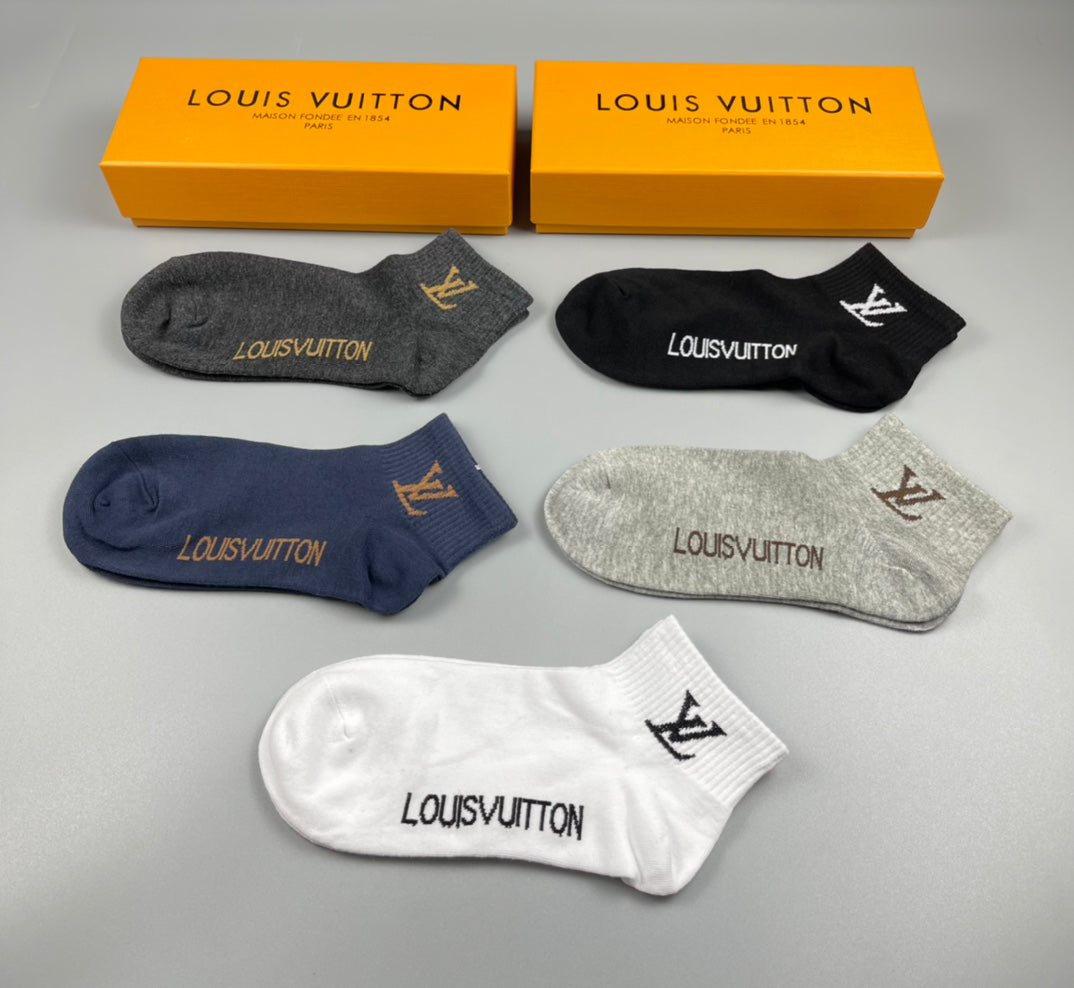 Louis Vuitton Neutral Grey White Small Foot Letters No-Show Socks, image 2