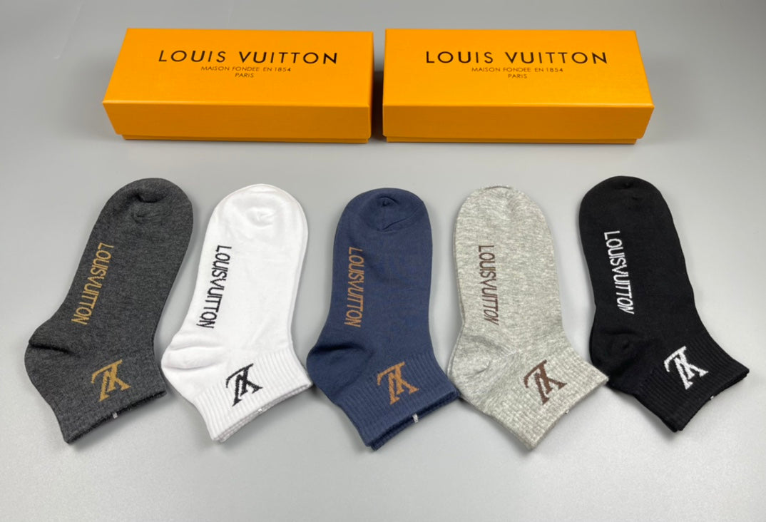 Louis Vuitton Neutral Grey White Small Foot Letters No-Show Socks, image 1