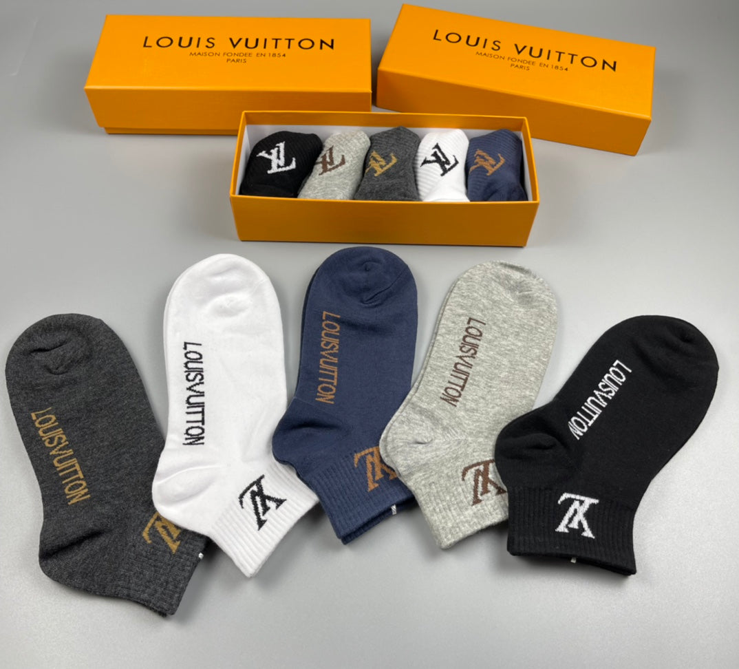 Louis Vuitton Neutral Grey White Small Foot Letters No-Show Socks, image 9