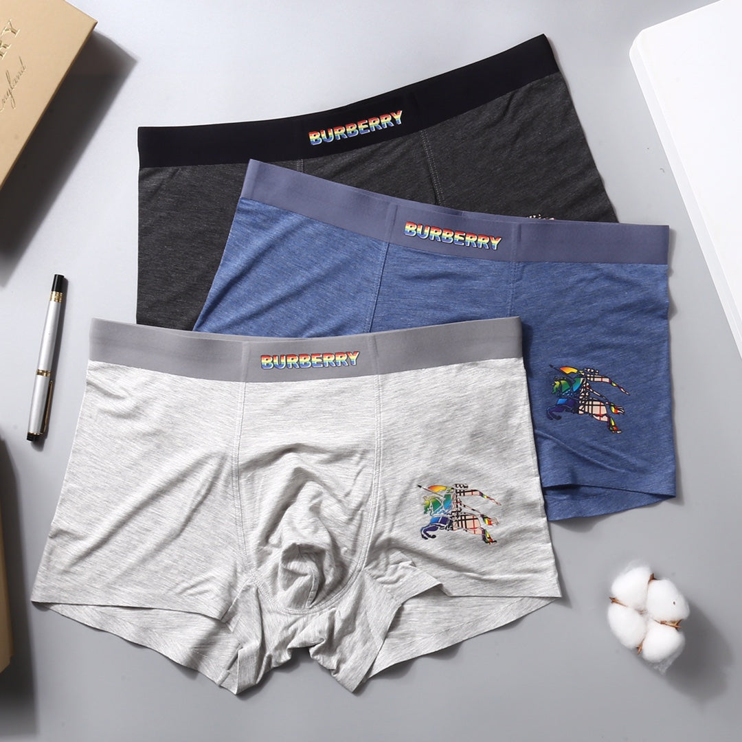 Burberry Blue Grey Black Broad Wordmark Waist Boxer Briefs, image 5