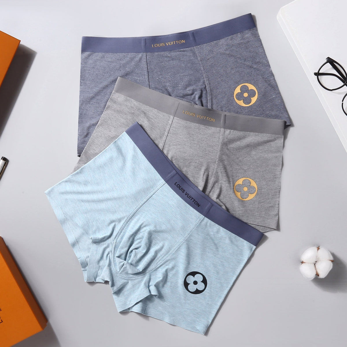 Louis Vuitton Pastel Grey Blue Pink Small Monogram Boxer Briefs, image 6