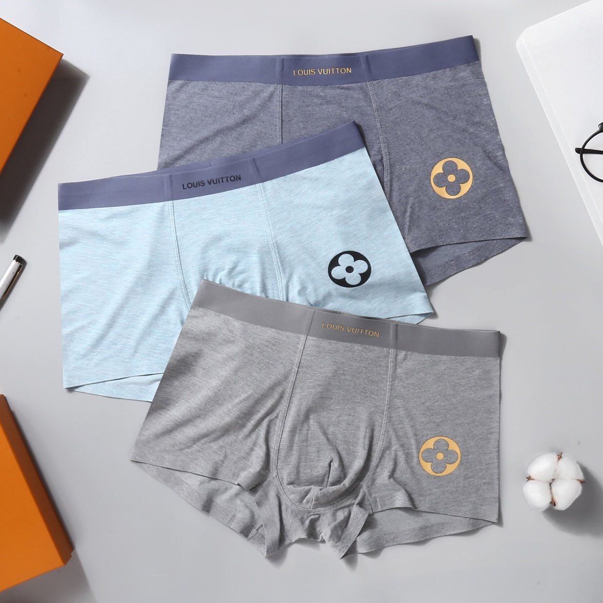 Louis Vuitton Pastel Grey Blue Pink Small Monogram Boxer Briefs, image 5