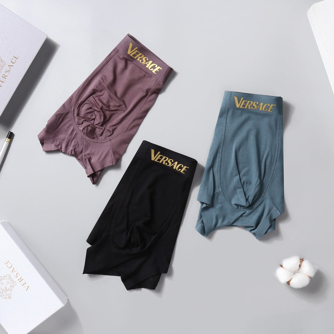 Versace Black Blue Burgundy Small Gold Face Boxer Briefs, image 6