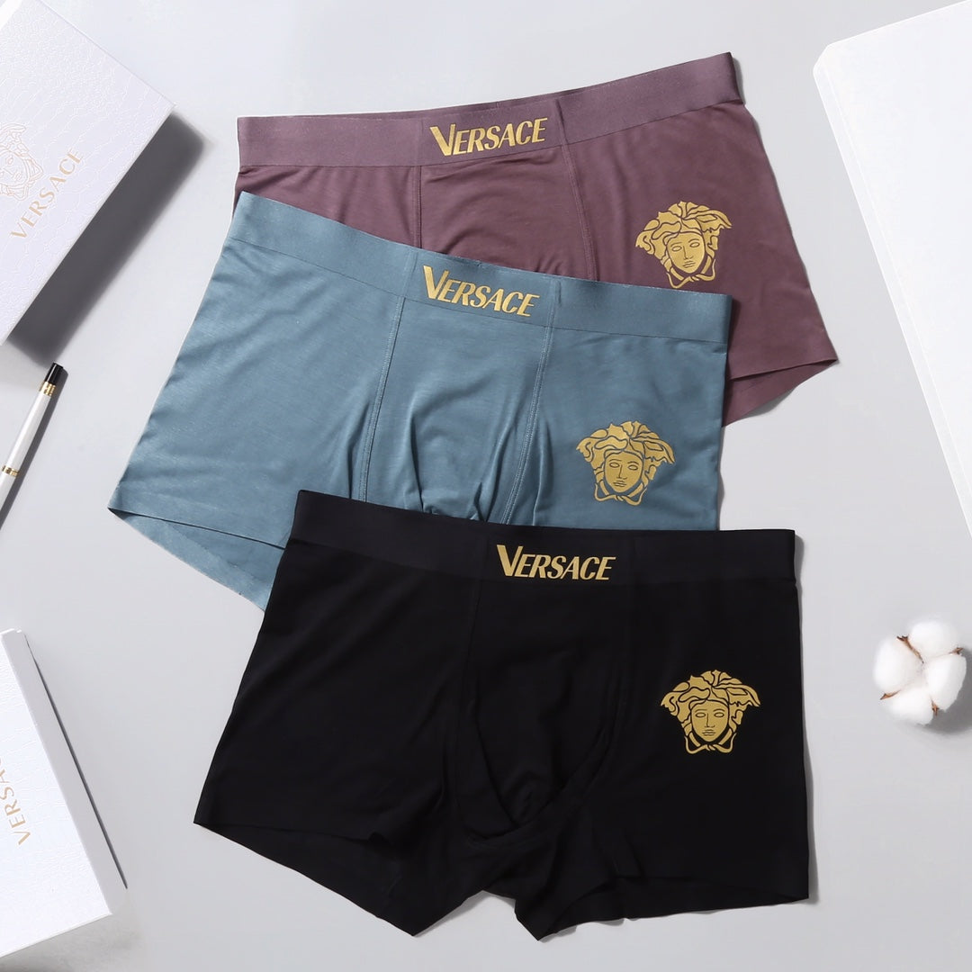 Versace Black Blue Burgundy Small Gold Face Boxer Briefs, image 3