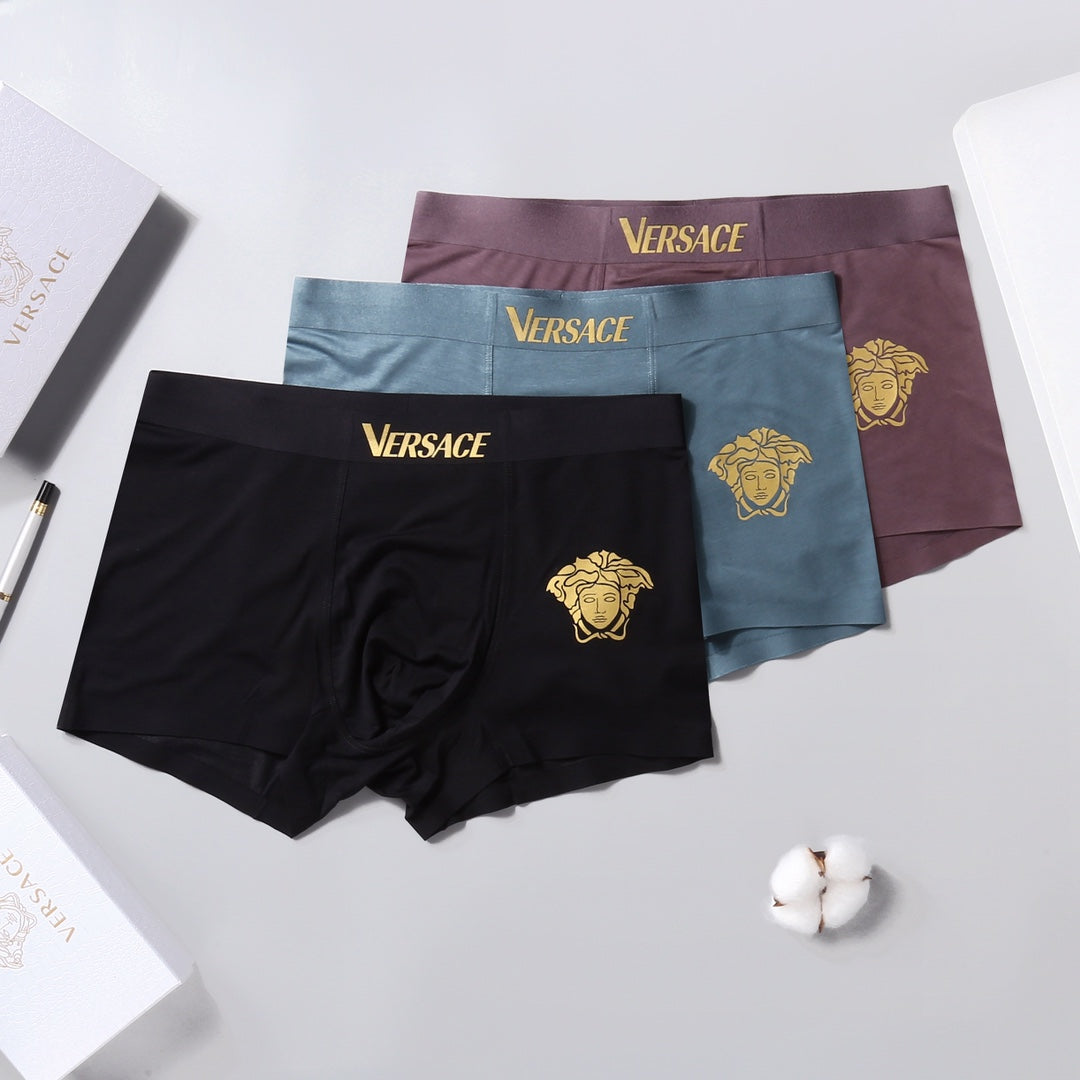 Versace Black Blue Burgundy Small Gold Face Boxer Briefs, image 1