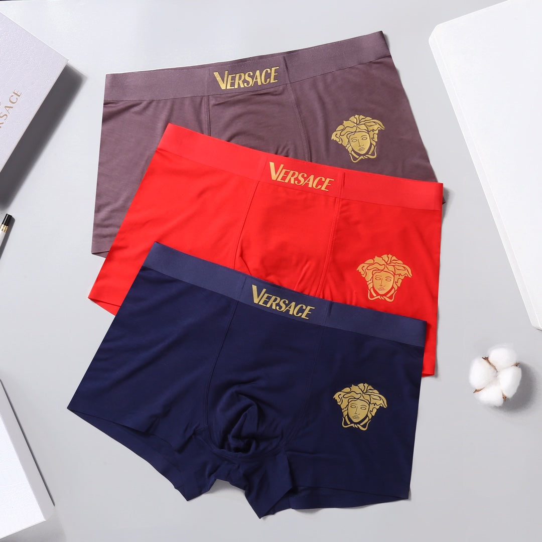 Versace Black Blue Burgundy Small Gold Face Boxer Briefs, image 2