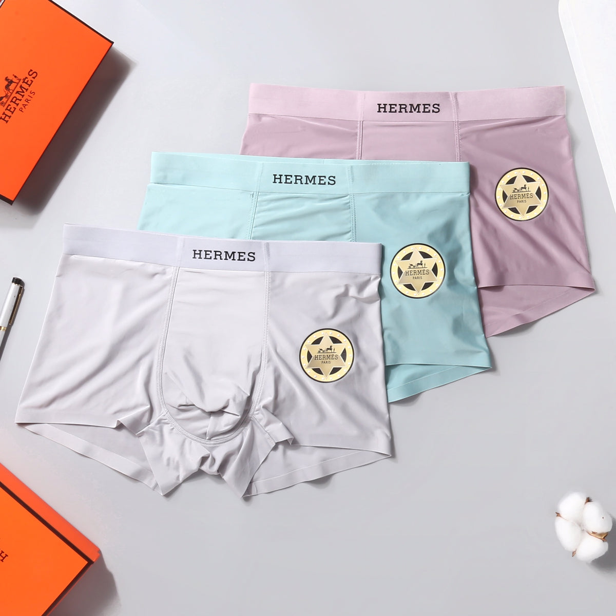 Hermès Mint White Pink Vertical Wordmark Boxer Briefs, image 4