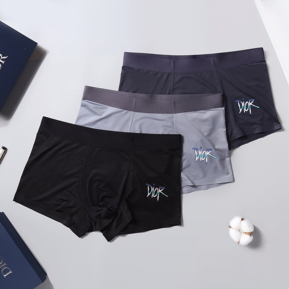 Dior Grey Black Large Bee Detail Boxer Briefs, image 4