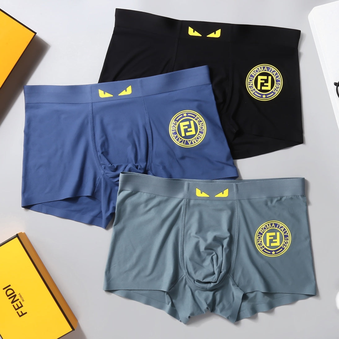 Fendi Pastel Grey Black Round Letter Motif Boxer Briefs, image 5