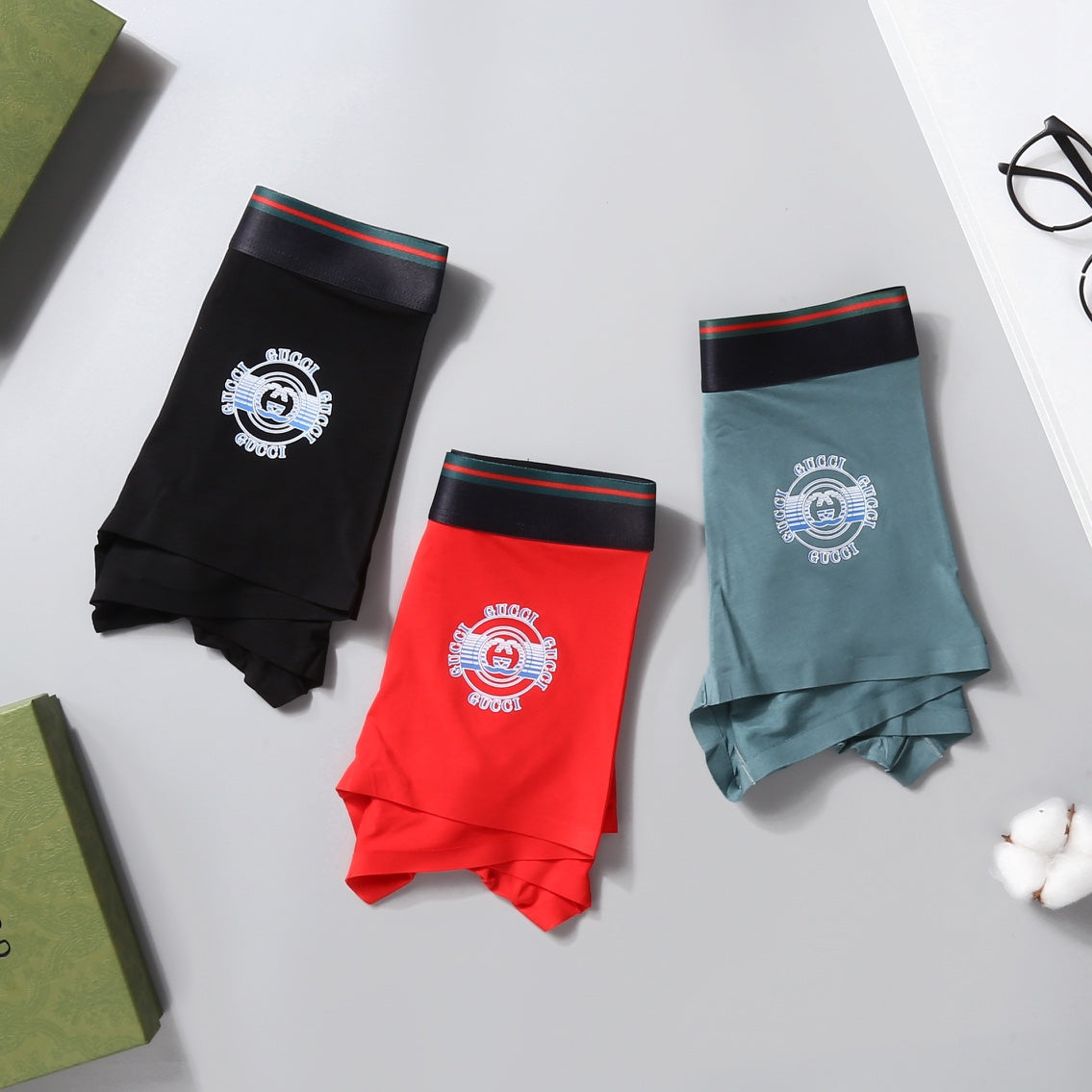 Gucci Red Black Teal Round Motif Boxer Briefs, image 2