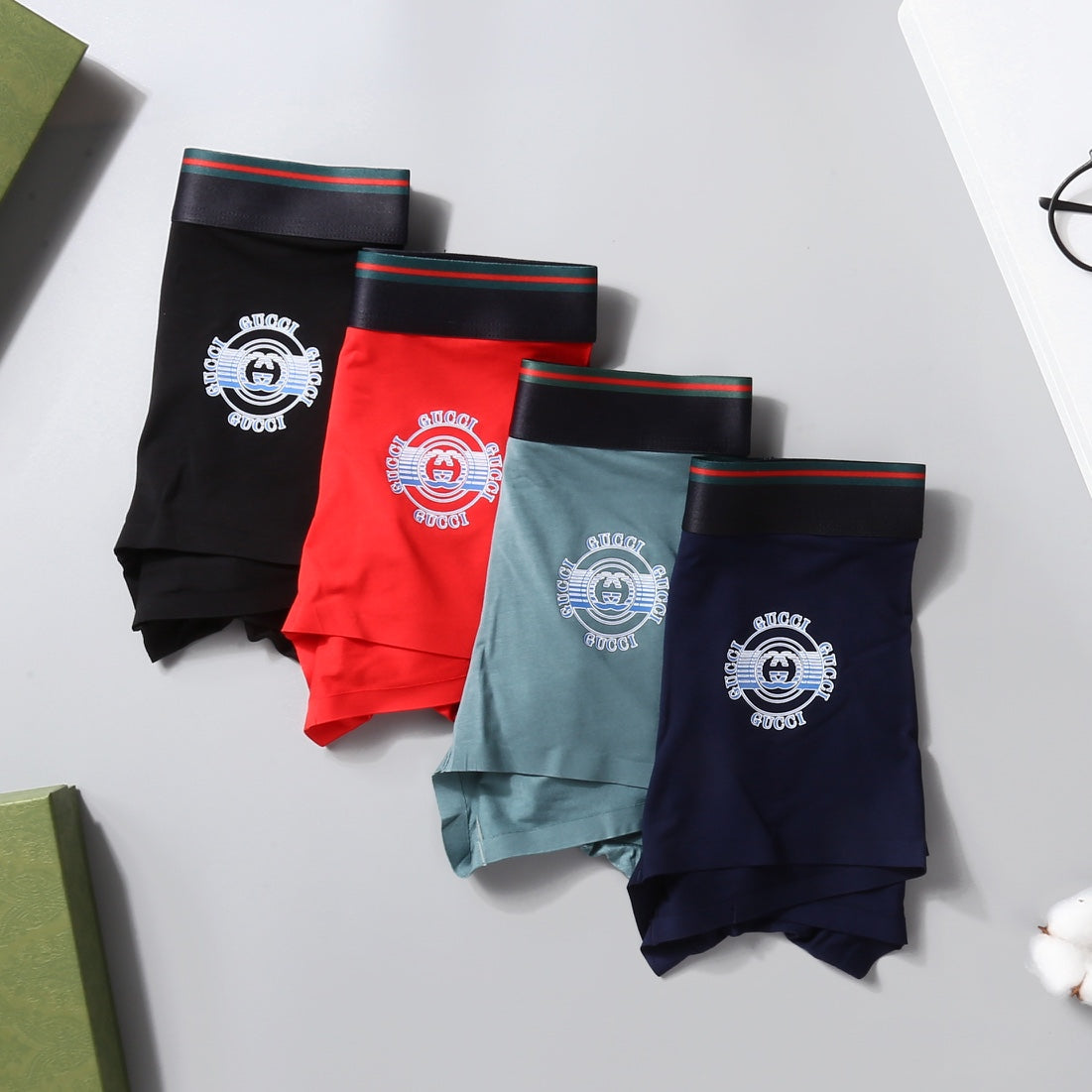 Gucci Red Black Teal Round Motif Boxer Briefs, image 1