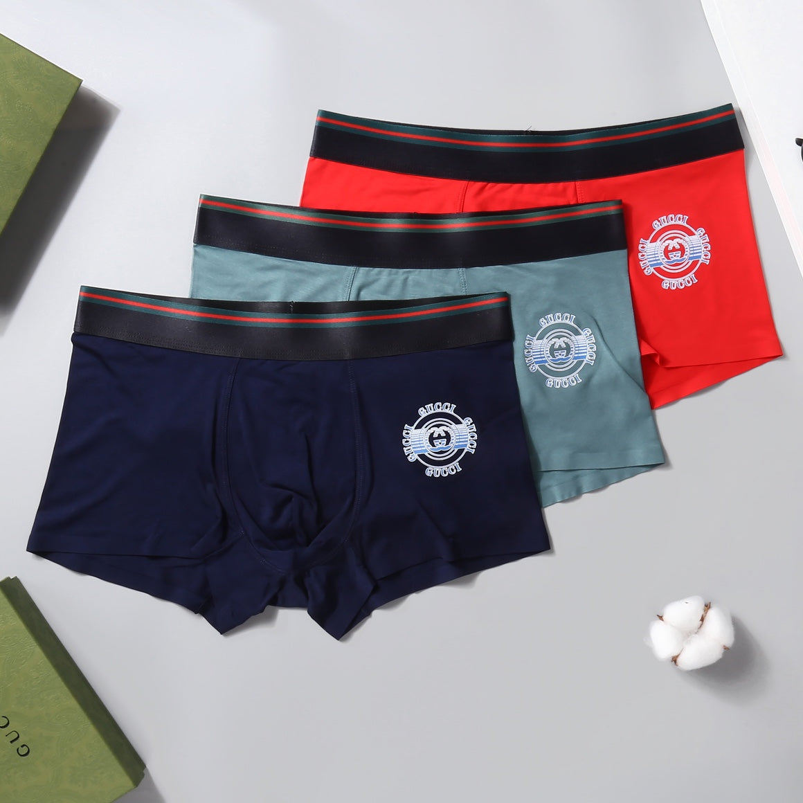 Gucci Red Black Teal Round Motif Boxer Briefs, image 4