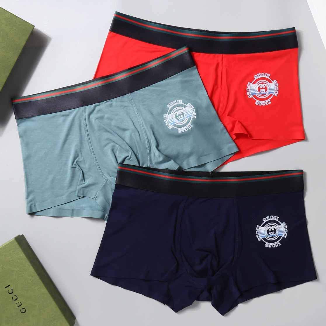 Gucci Red Black Teal Round Motif Boxer Briefs, image 5