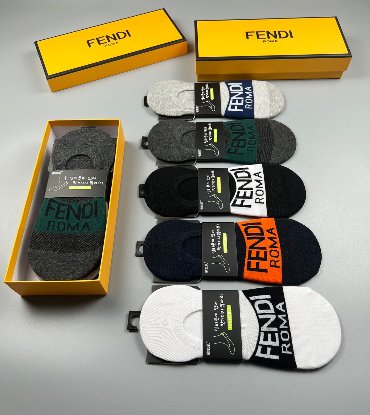 Fendi Neutral Bold Colour Letter Bands No-Show Socks, image 7