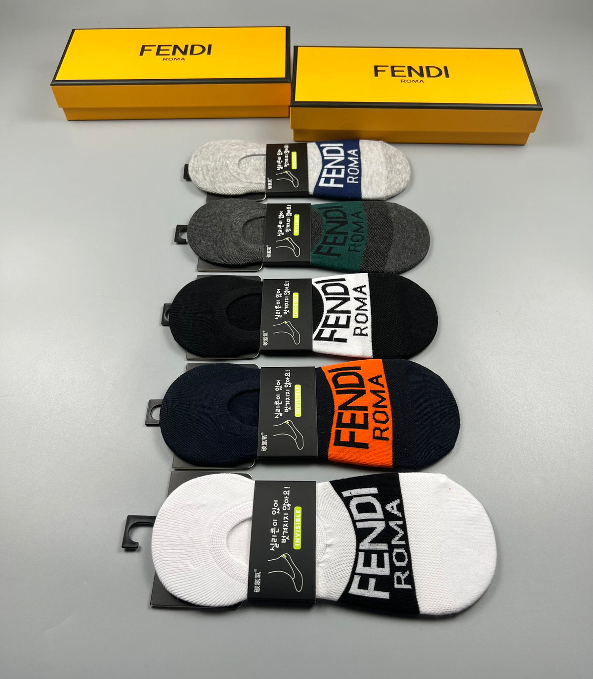 Fendi Neutral Bold Colour Letter Bands No-Show Socks, image 6