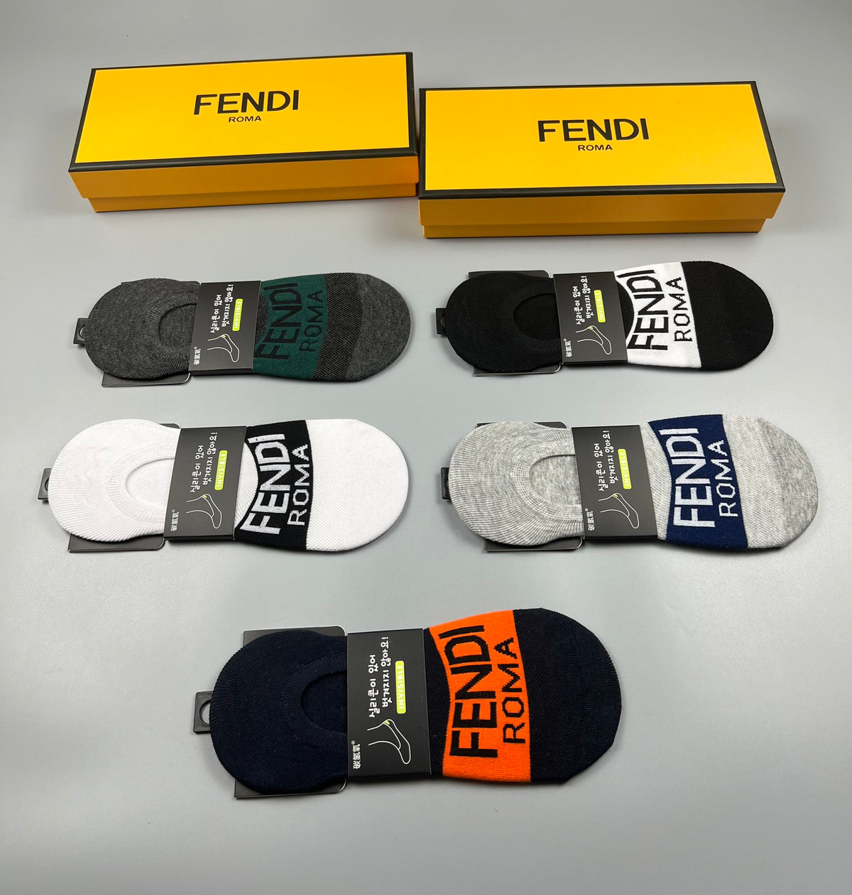 Fendi Neutral Bold Colour Letter Bands No-Show Socks, image 3