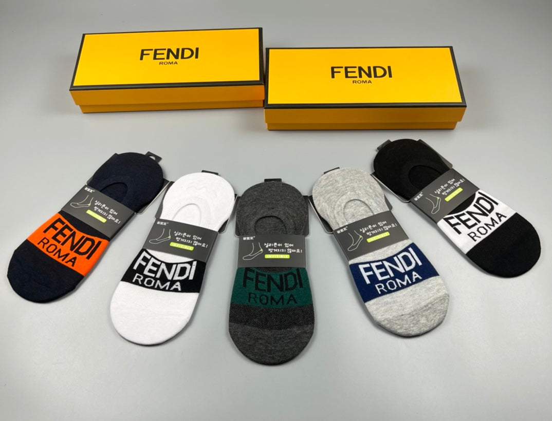 Fendi Neutral Bold Colour Letter Bands No-Show Socks, image 2