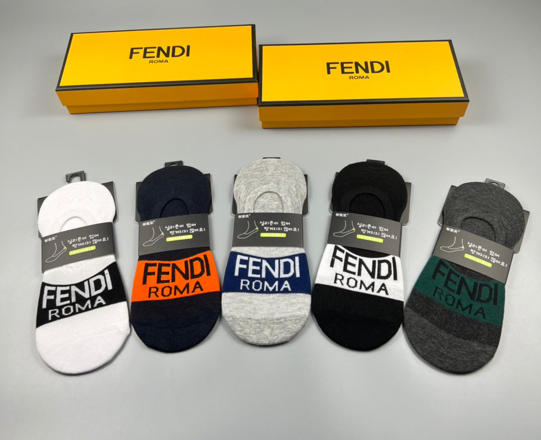 Fendi Neutral Bold Colour Letter Bands No-Show Socks, image 4