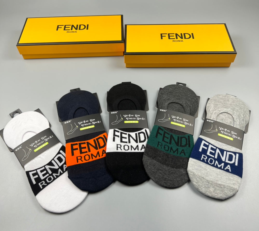 Fendi Neutral Bold Colour Letter Bands No-Show Socks, image 5