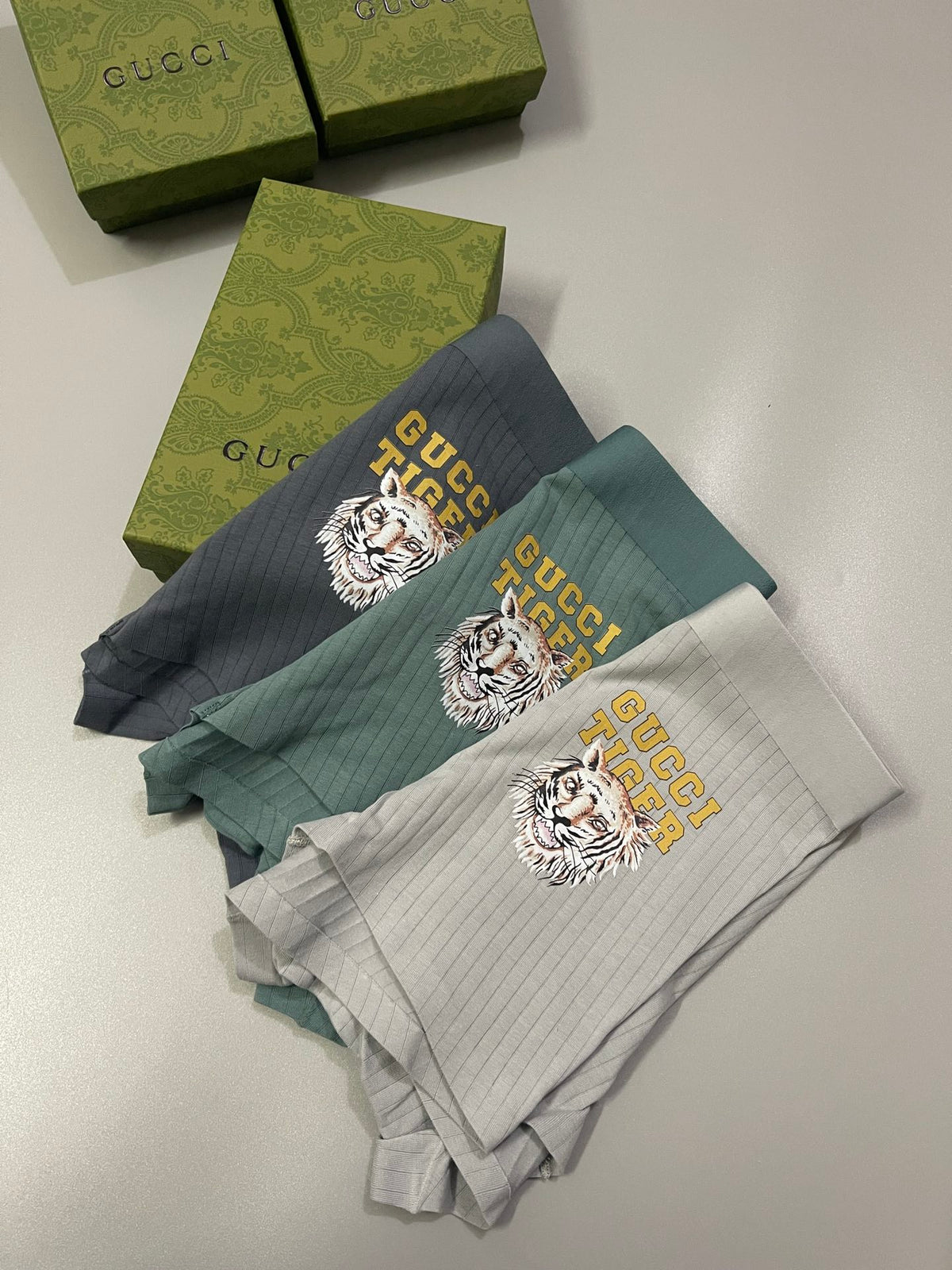 Gucci Grey Cream Green Crest Motifs Boxer Briefs, image 4