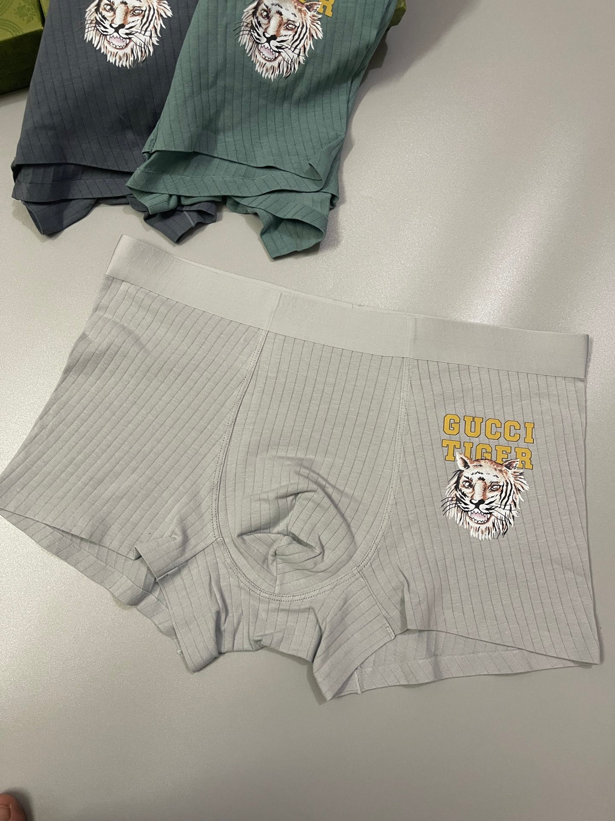 Gucci Grey Cream Green Crest Motifs Boxer Briefs, image 8