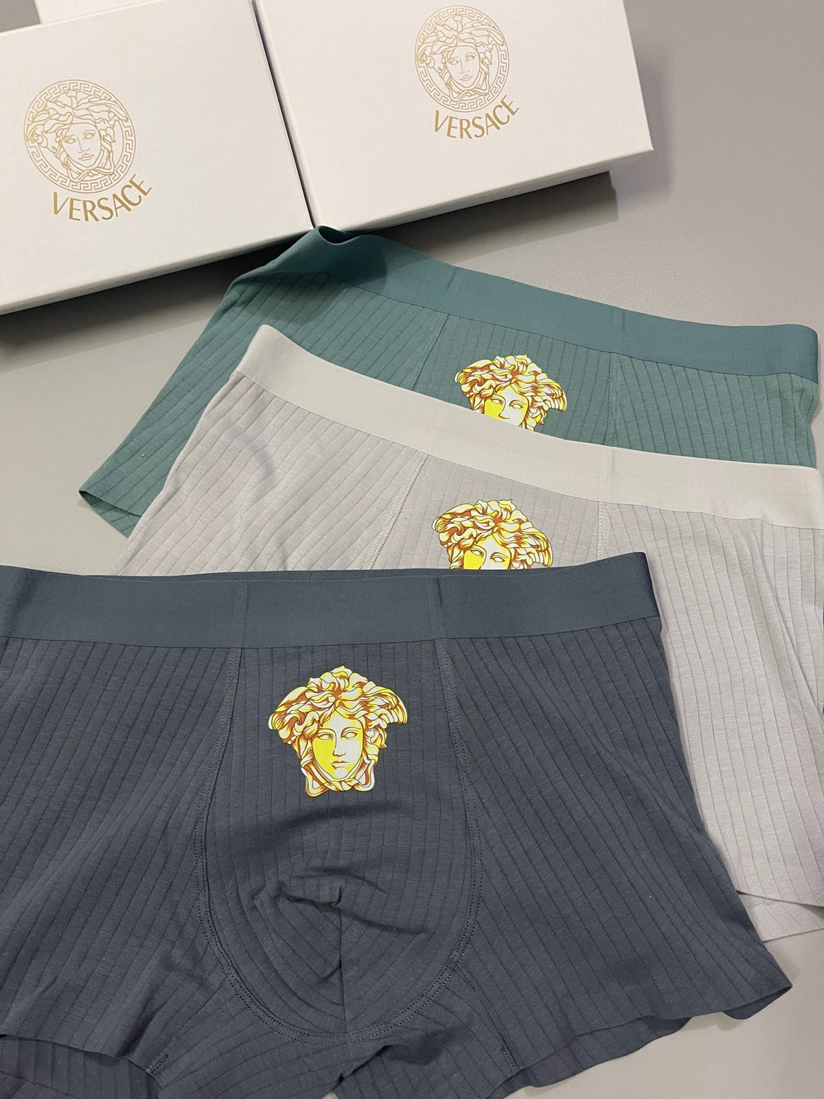 Versace Grey Beige Green Gold Face Boxer Briefs, image 6