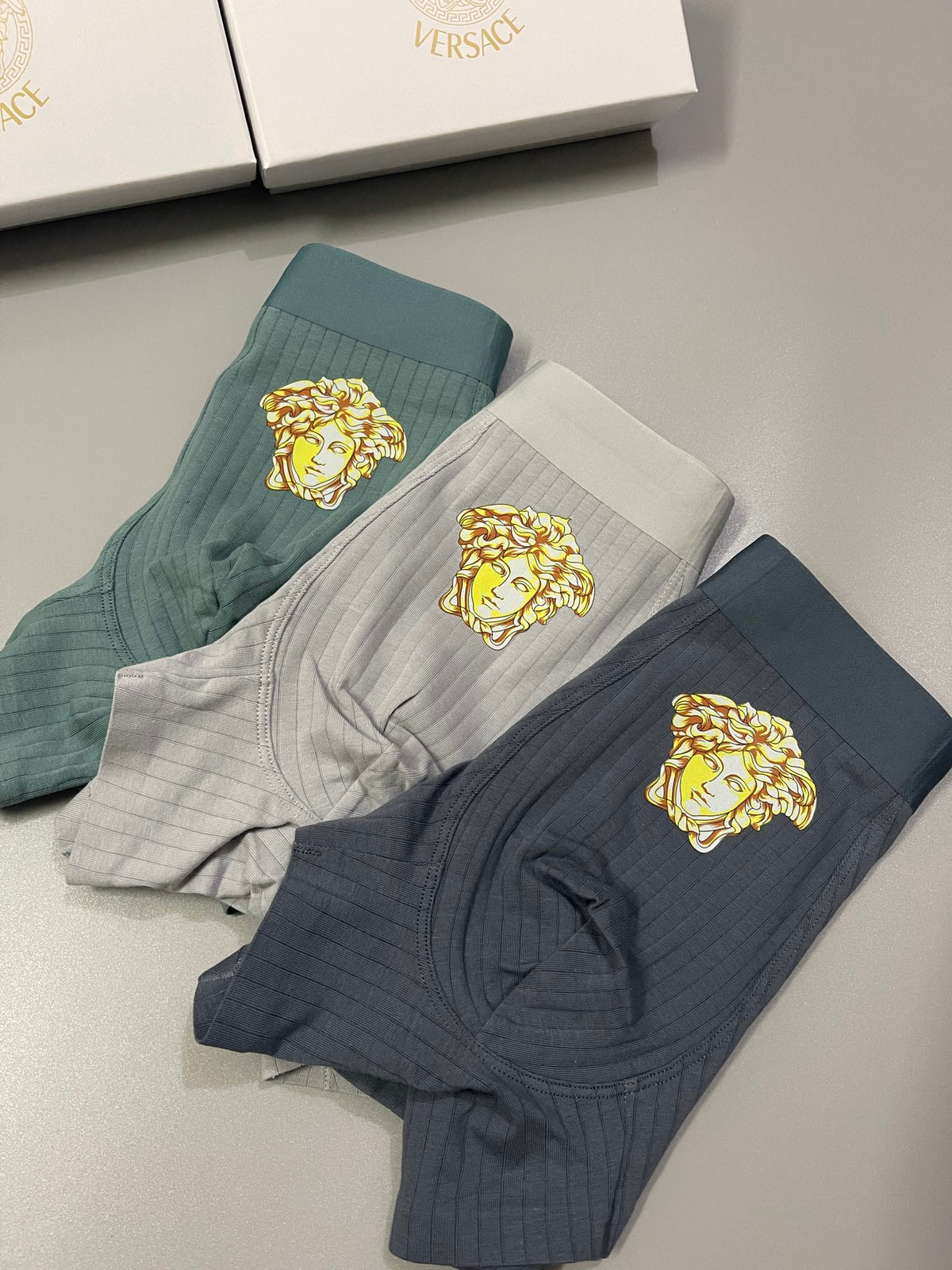 Versace Grey Beige Green Gold Face Boxer Briefs, image 4