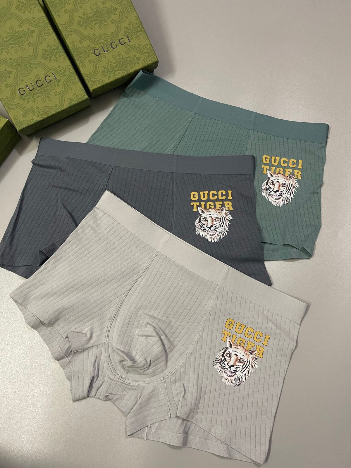 Gucci Grey Cream Green Crest Trio Boxer Briefs, image 2