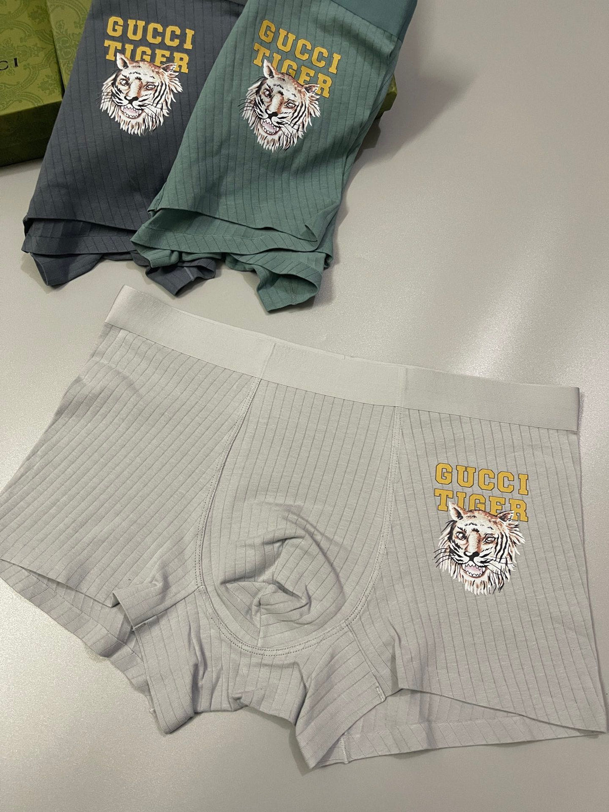 Gucci Grey Cream Green Crest Trio Boxer Briefs, image 6