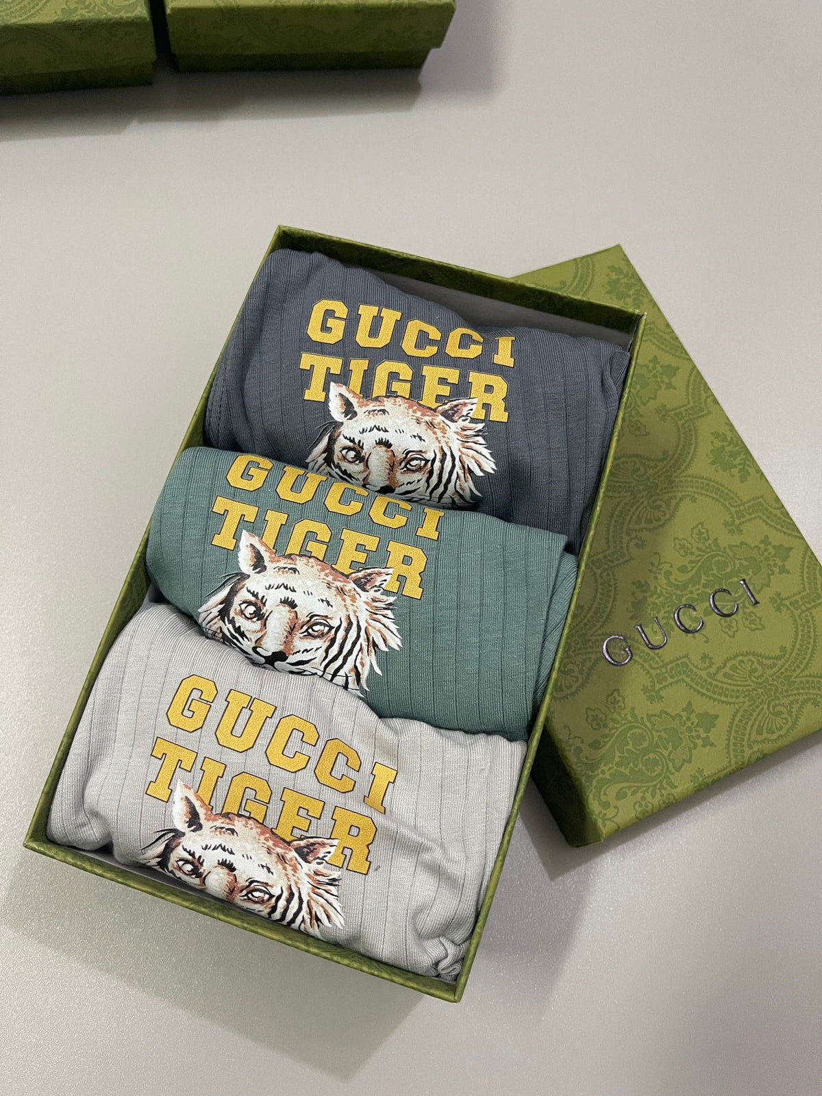 Gucci Grey Cream Green Crest Trio Boxer Briefs, image 5