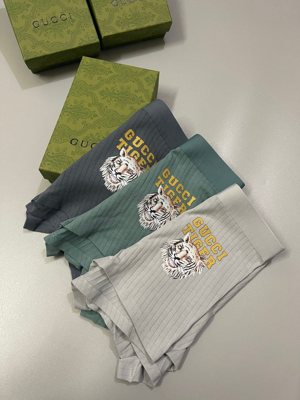 Gucci Grey Cream Green Crest Trio Boxer Briefs, image 7