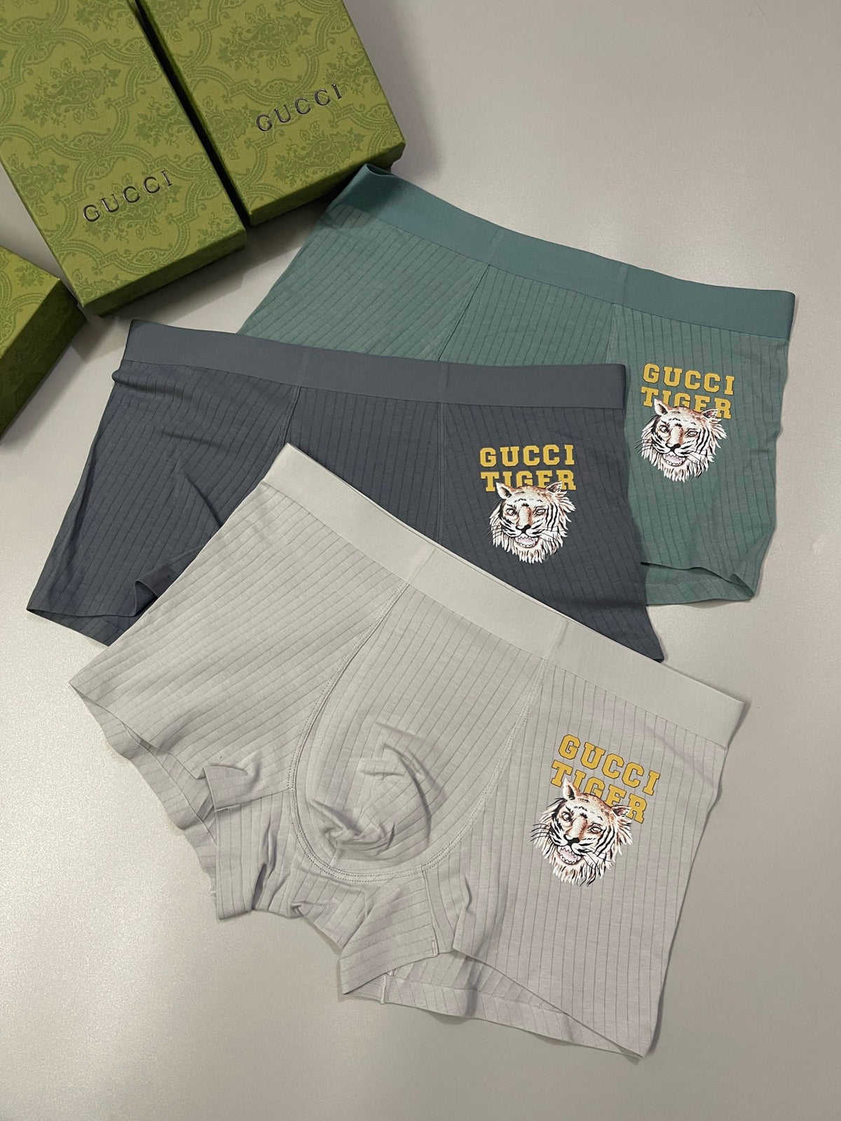 Gucci Grey Cream Green Crest Trio Boxer Briefs, image 1