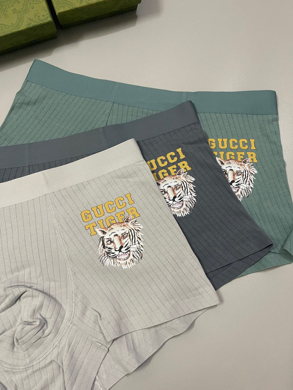 Gucci Grey Cream Green Crest Trio Boxer Briefs, image 9