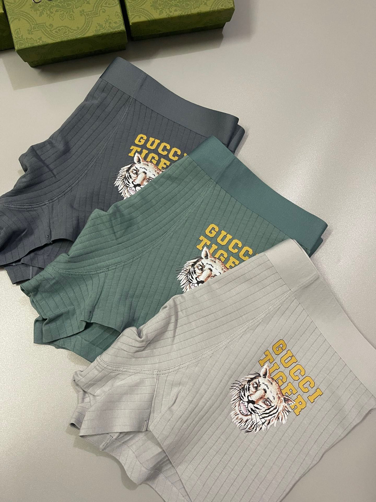 Gucci Grey Cream Green Crest Trio Boxer Briefs, image 3