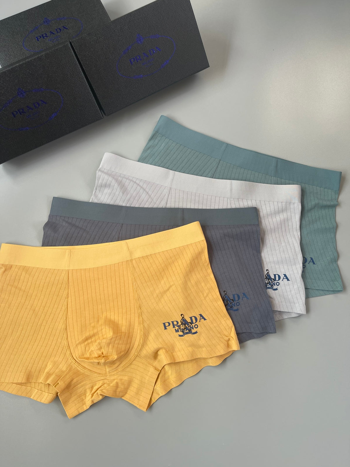 Prada Green White Grey Small Line Motif Boxer Briefs, image 6