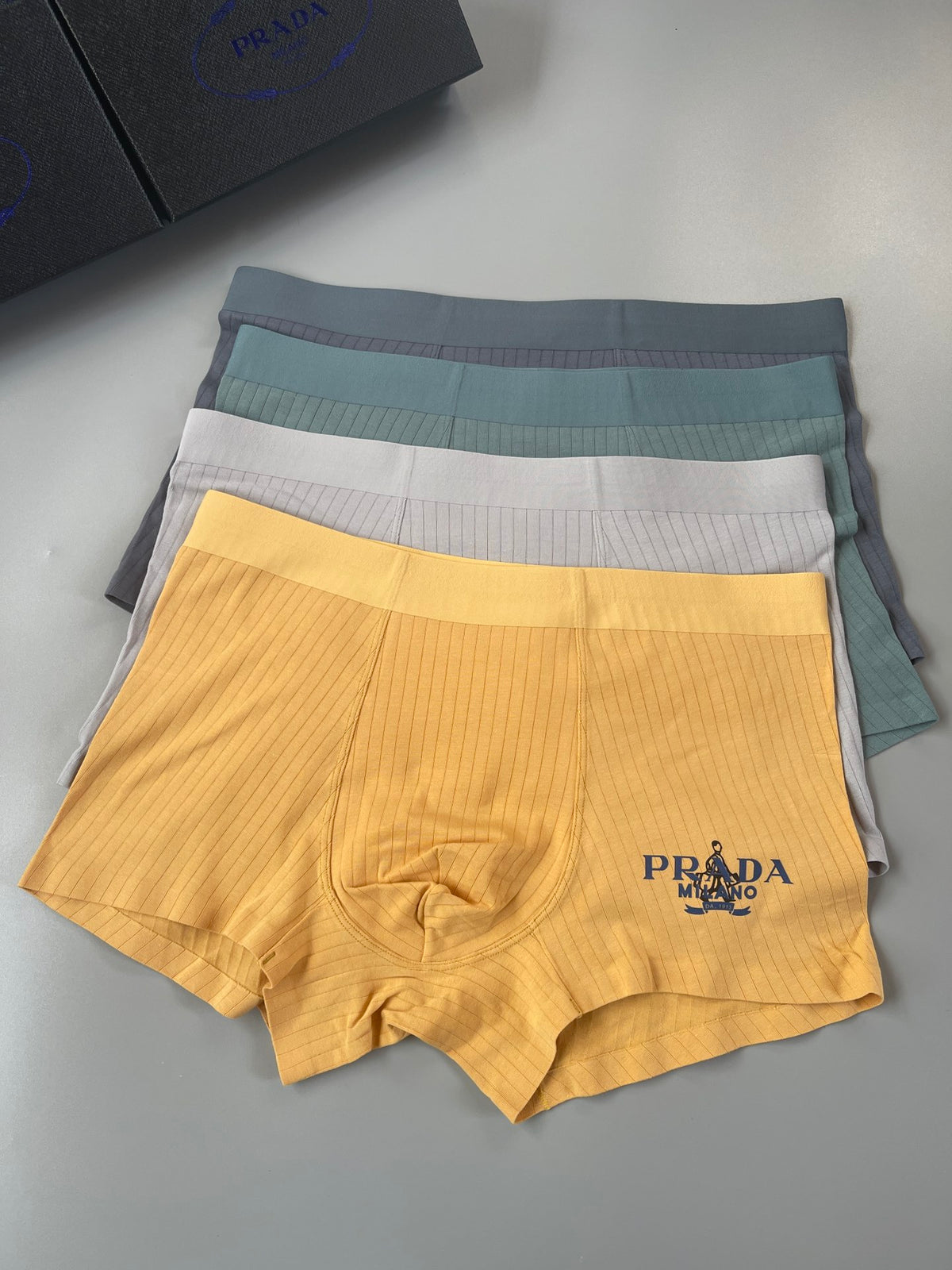 Prada Yellow Grey Green Line Motif Boxer Briefs, image 5