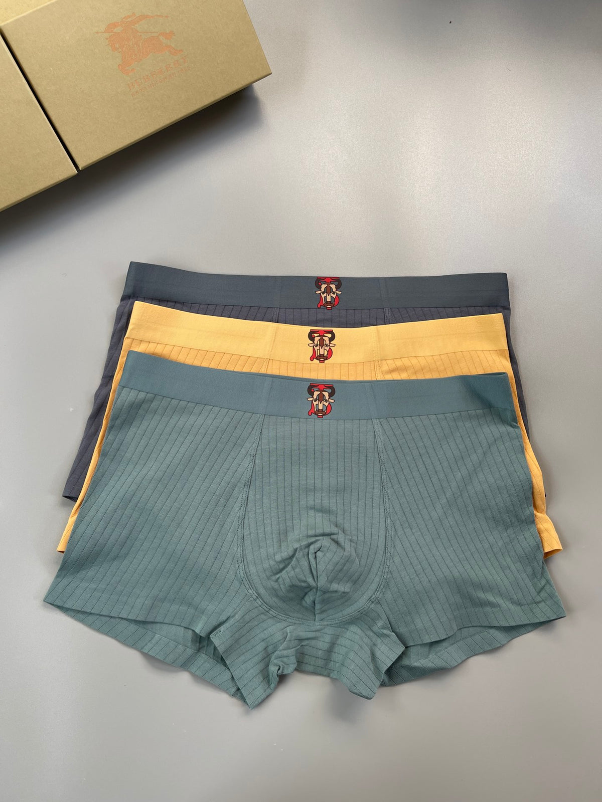 Burberry Teal Grey Yellow Contrast Waist Boxer Briefs, image 1