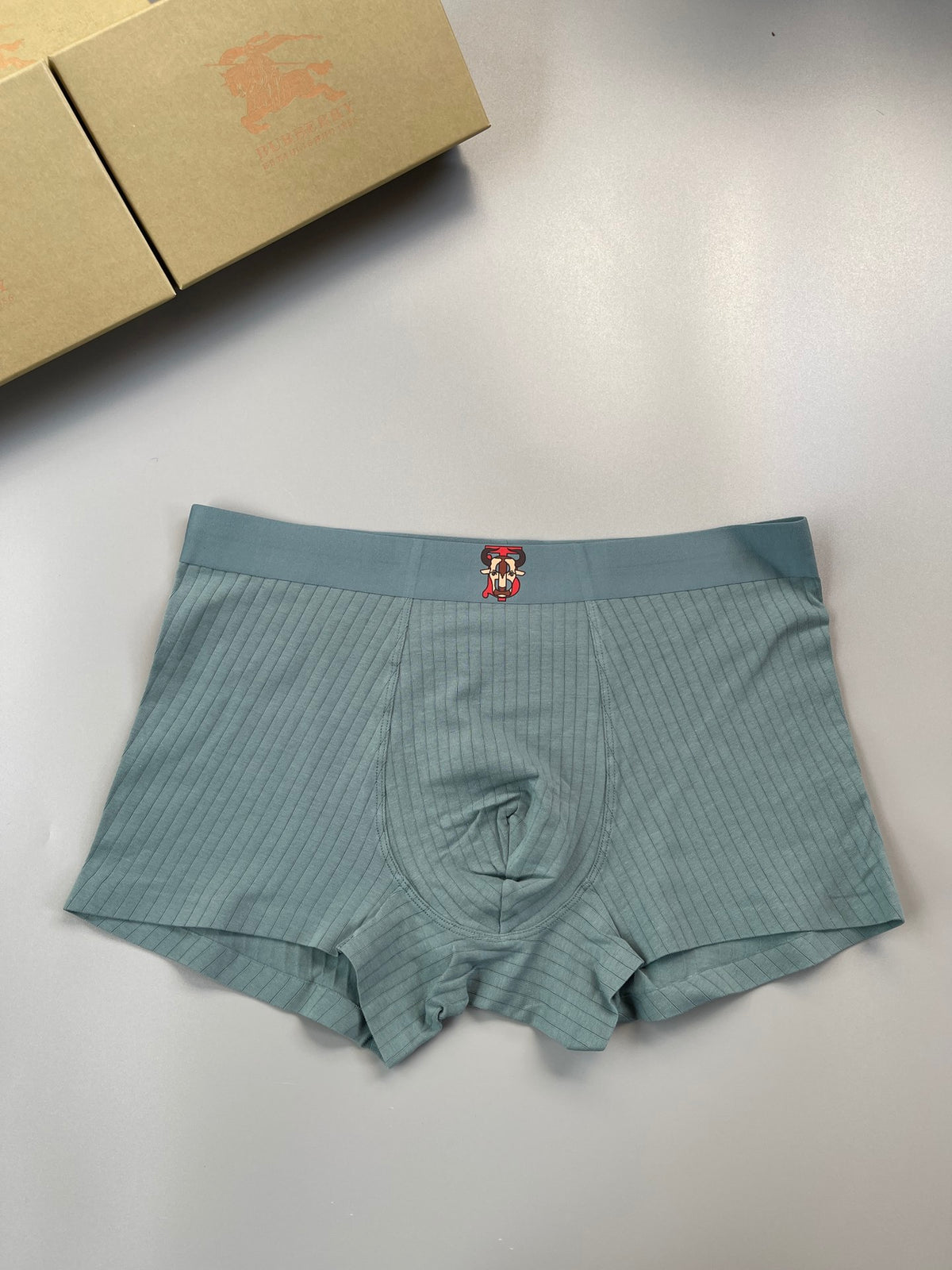 Burberry Teal Grey Yellow Contrast Waist Boxer Briefs, image 6