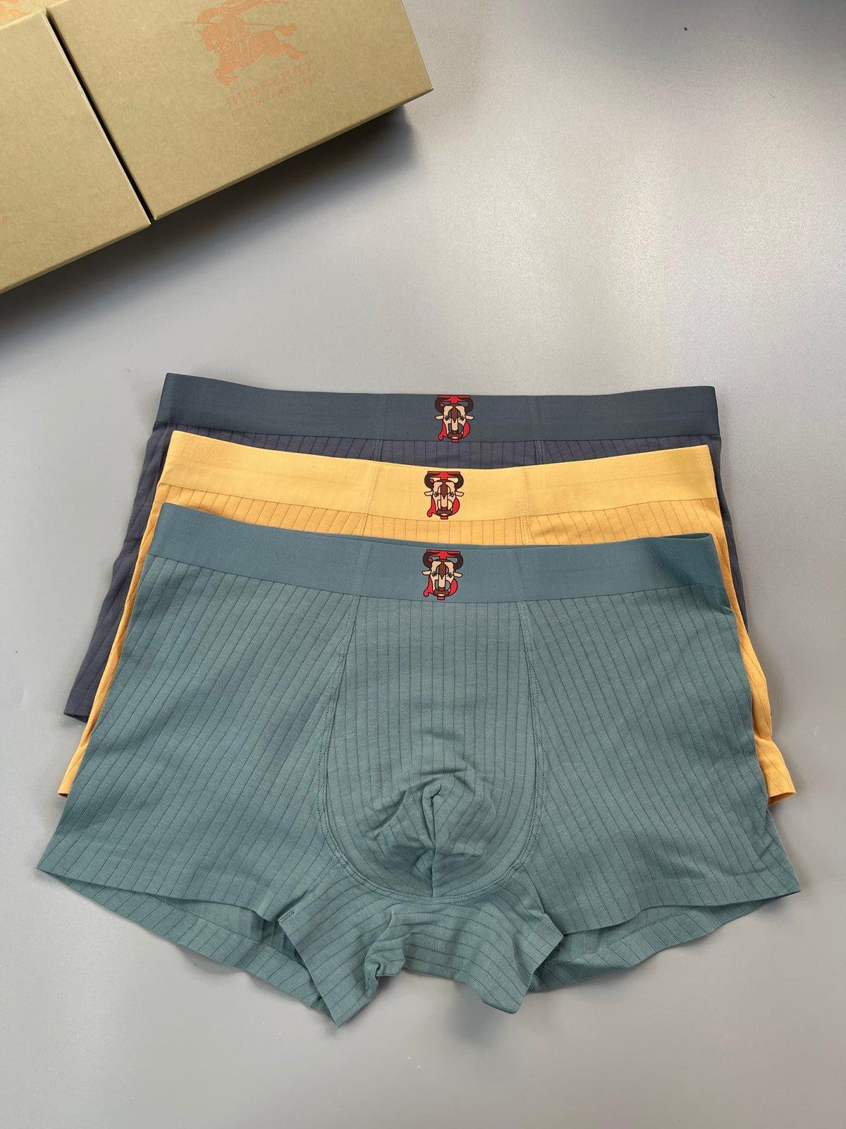 Burberry Teal Grey Yellow Contrast Waist Boxer Briefs, image 2