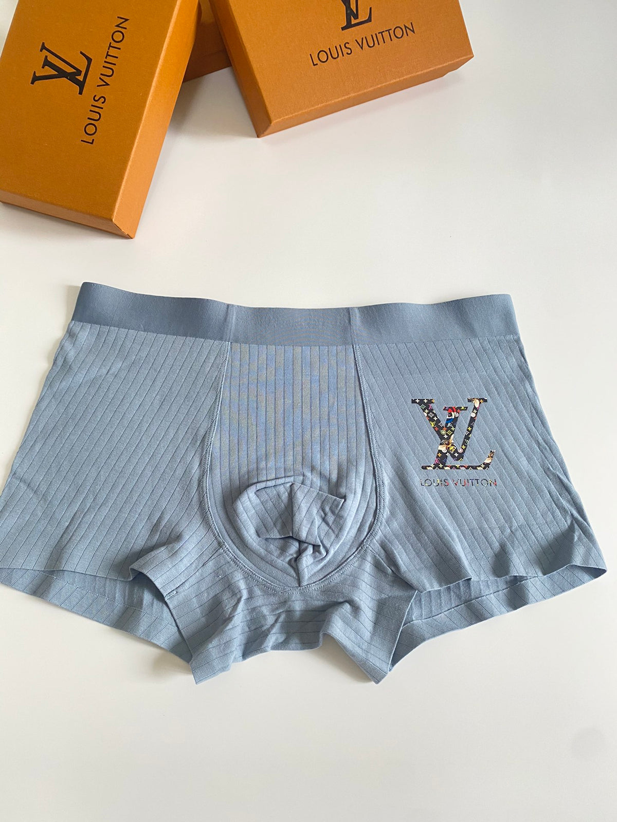 Louis Vuitton Yellow Grey Blue Round Leg Monogram Boxer Briefs, image 5