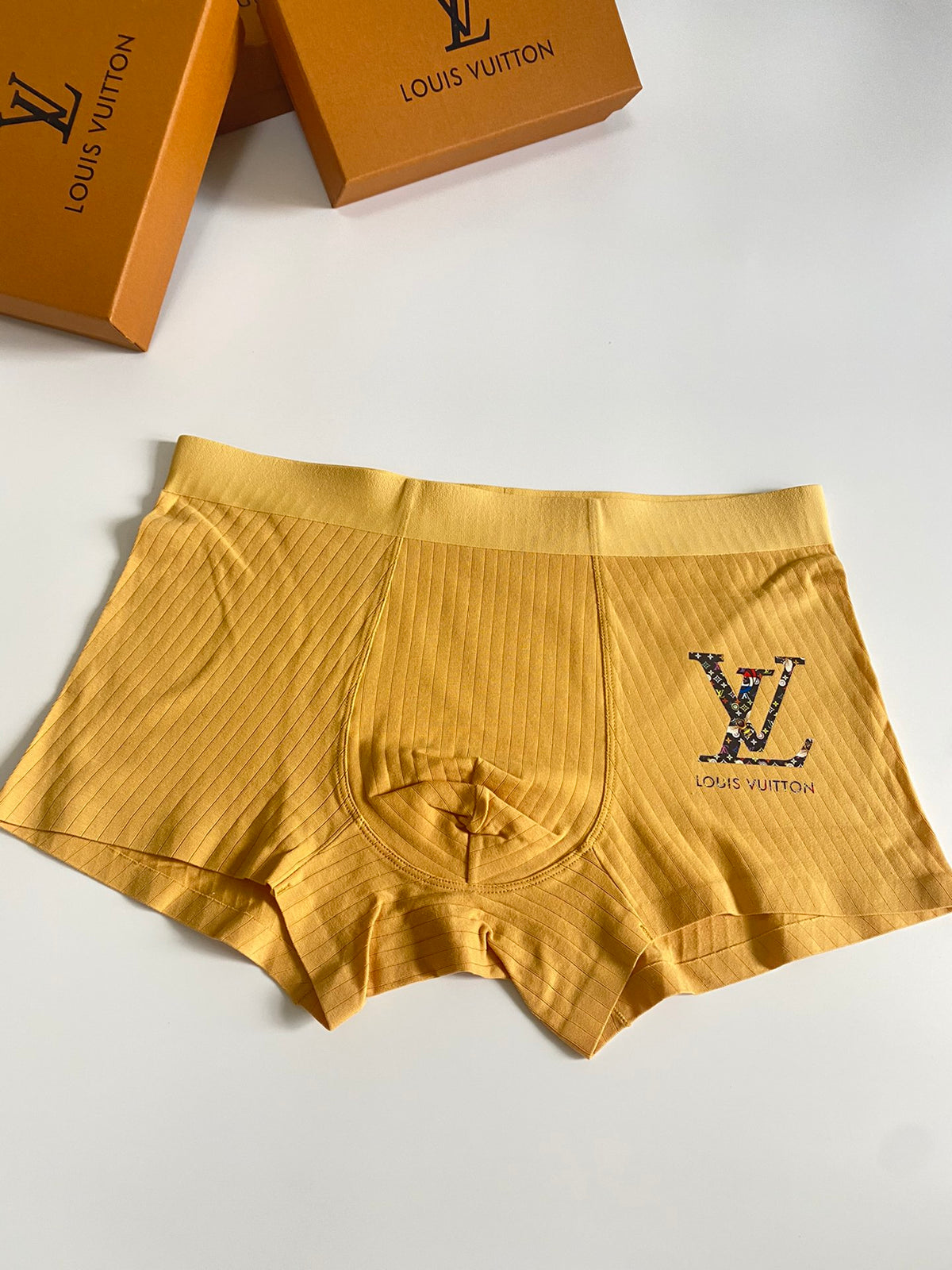 Louis Vuitton Yellow Grey Blue Round Leg Monogram Boxer Briefs, image 6