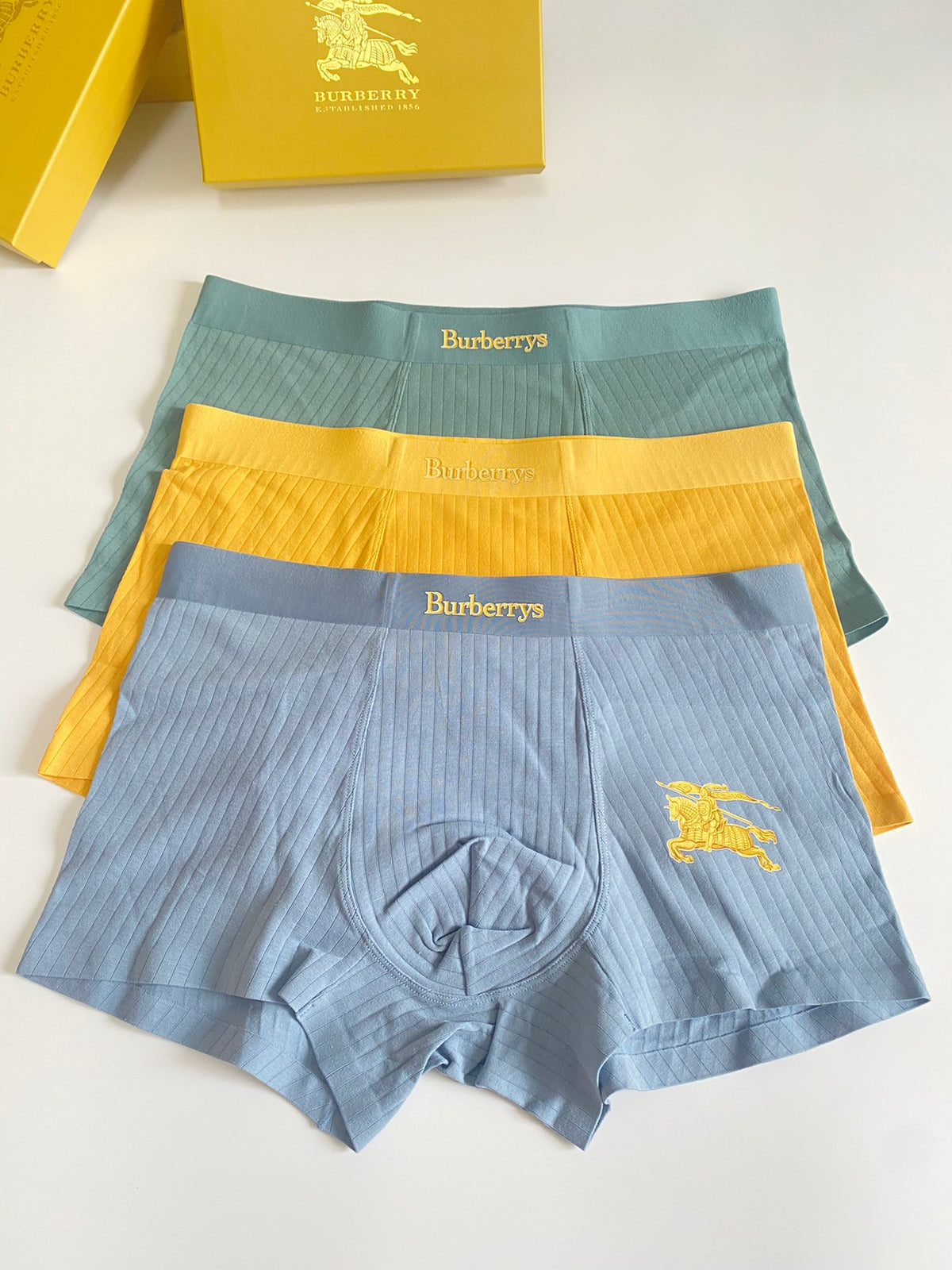 Burberry Blue Grey Yellow Small Horse Boxer Briefs, image 1