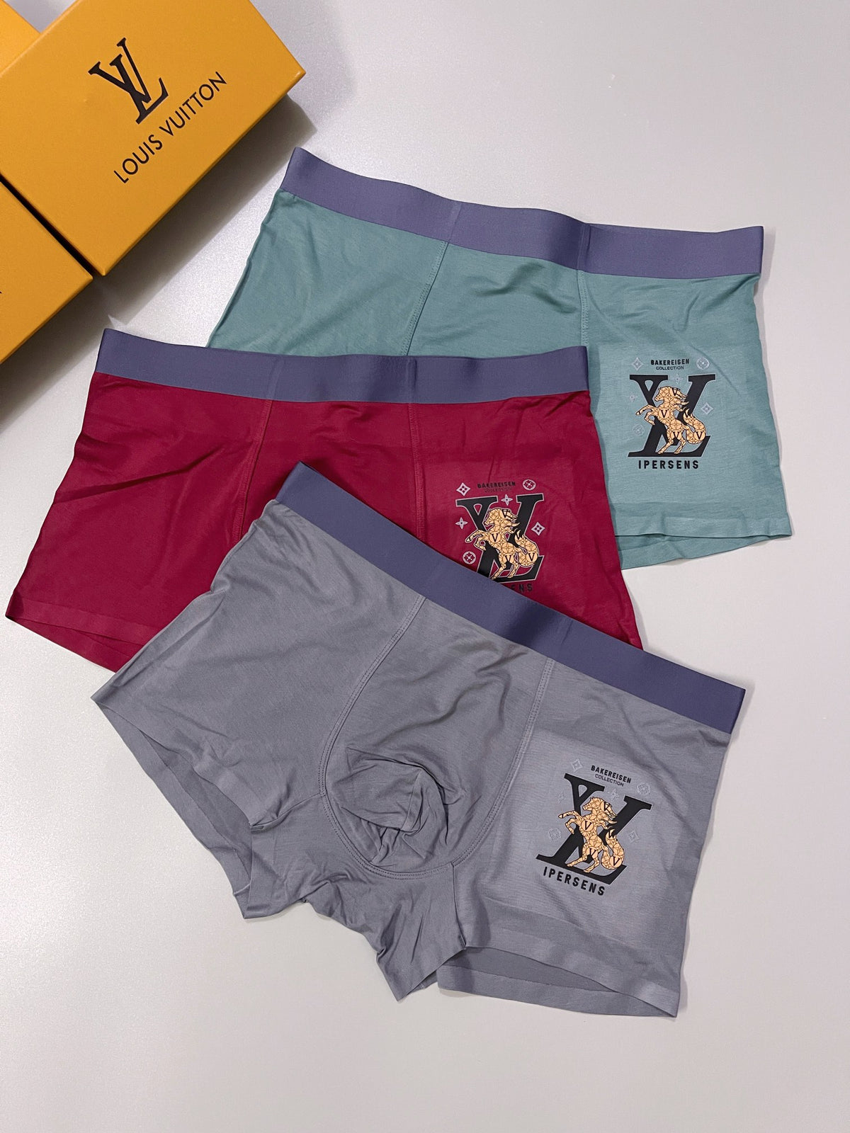 Louis Vuitton Grey Burgundy Teal Large Leg Monogram Boxer Briefs, image 4