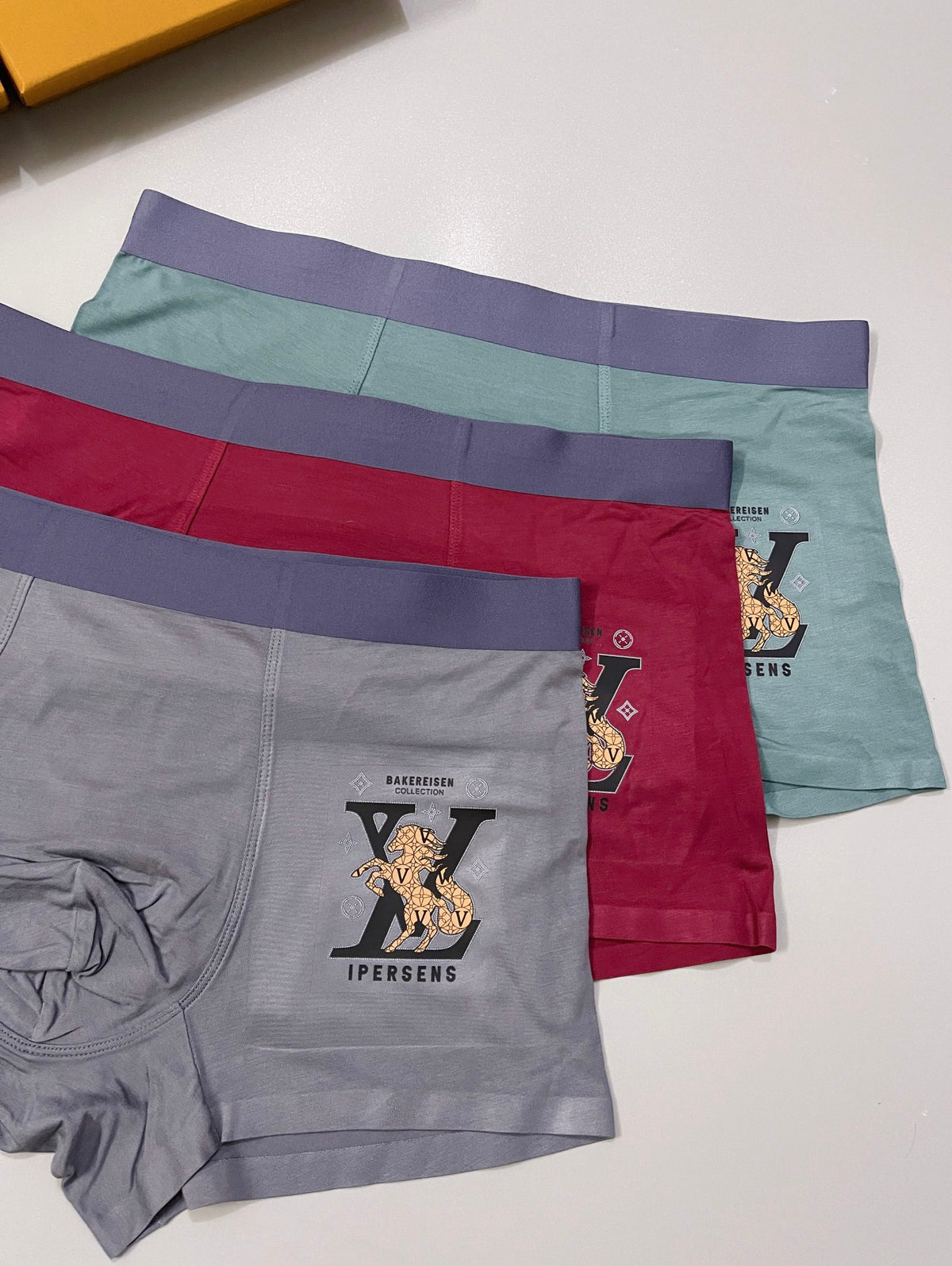 Louis Vuitton Grey Burgundy Teal Large Leg Monogram Boxer Briefs, image 2