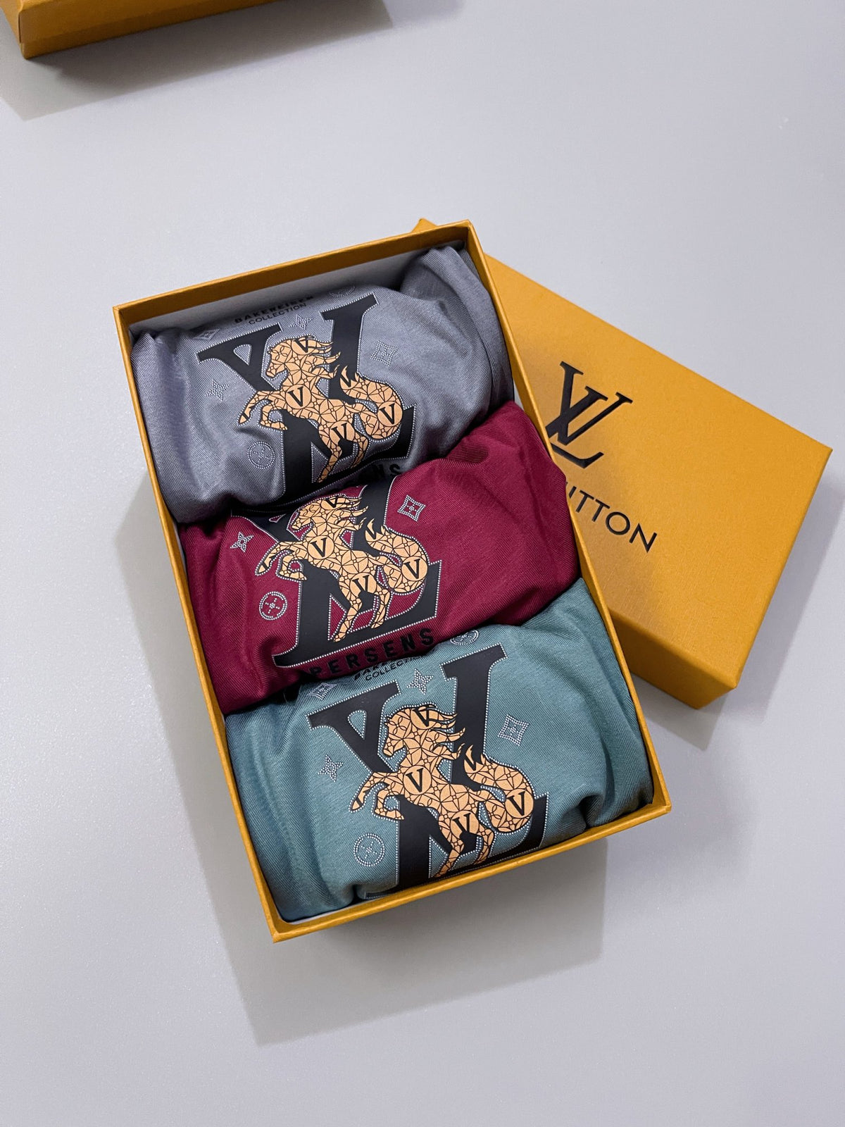 Louis Vuitton Grey Burgundy Teal Large Leg Monogram Boxer Briefs, image 9