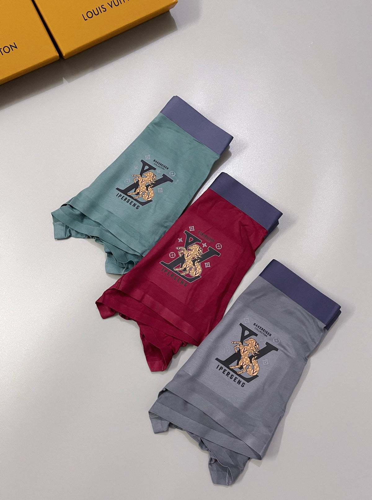 Louis Vuitton Grey Burgundy Teal Large Leg Monogram Boxer Briefs, image 7