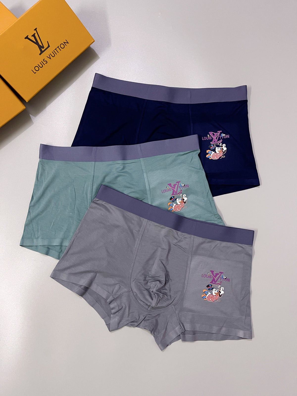 Louis Vuitton Grey Teal Black Small Cartoon Patch Boxer Briefs, image 1