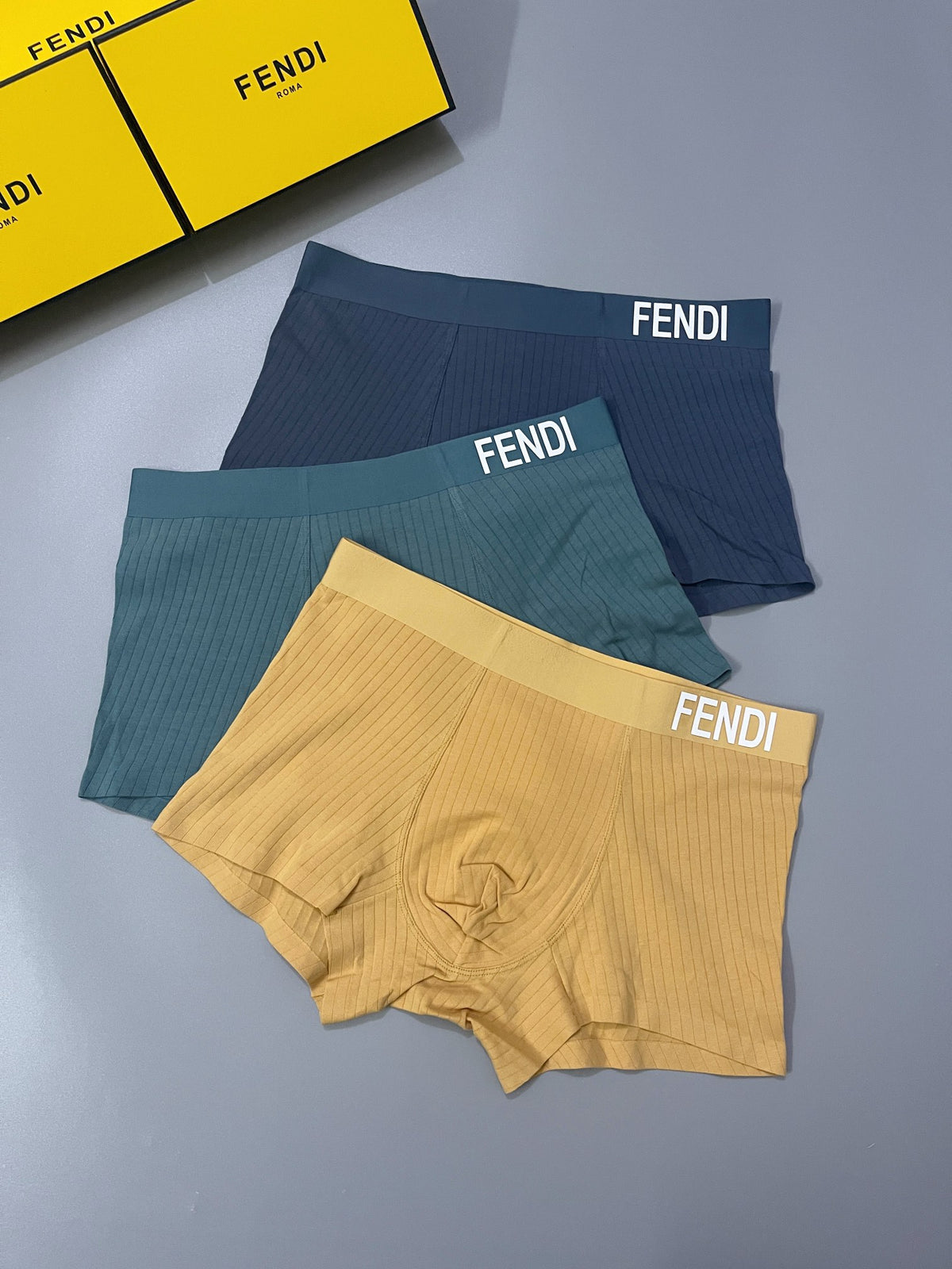 Fendi Yellow Teal Navy White Waist Text Boxer Briefs, image 4