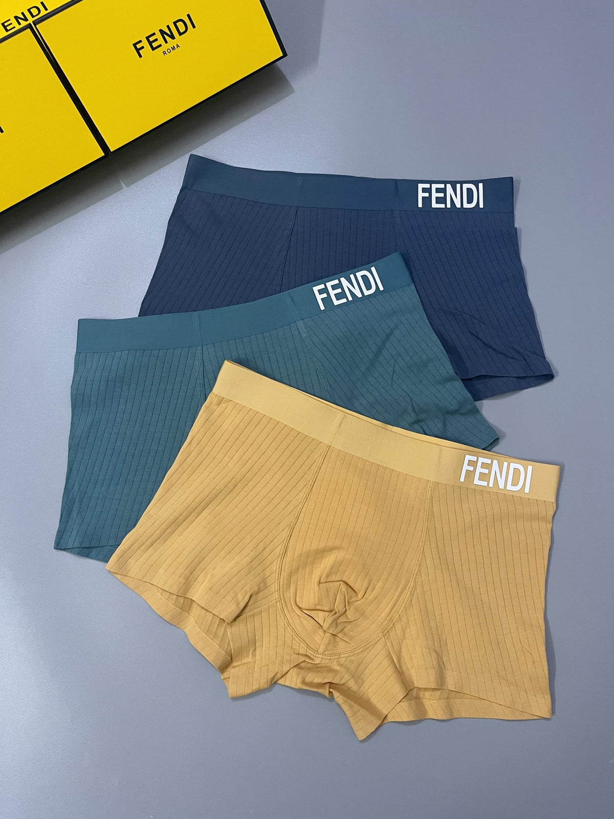 Fendi Yellow Teal Navy White Waist Text Boxer Briefs, image 2